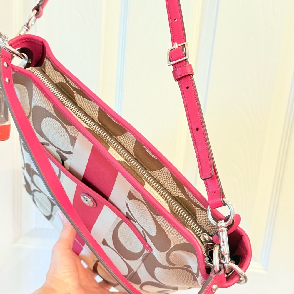 Vintage Y2K Coach Hamptons Signature Stripe Tote Pink Leather Style 10055 - Picture 12 of 17